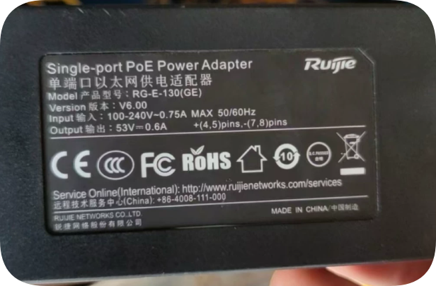*Brand NEW*Suitable for Ruijie 53V 0.6A RG-E-130 (GE) Single-Port PoE Adapter Power Supply *Brand NEW*Suitable for Ruijie 53V 0.6A RG-E-130 (GE) Single-Port PoE Adapter Power Supply